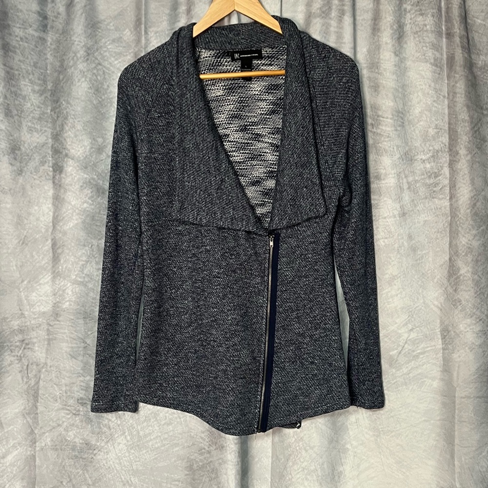INC International Concepts Blue Asymmetrical Zip Front Drape Neck Cardigan-Large - Picture 6 of 10